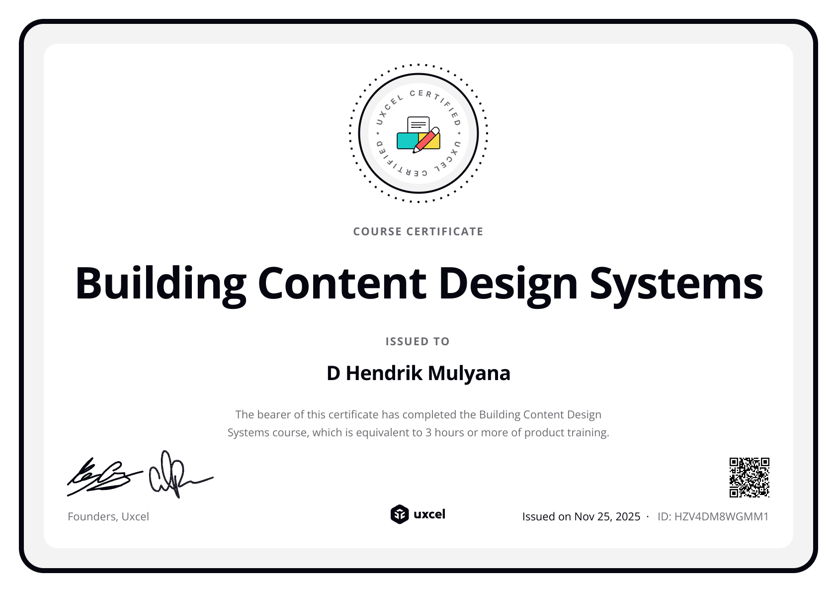 D Hendrik Mulyana's certificate